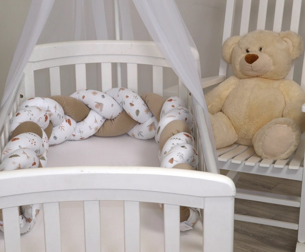 AMY Aparatoare laterala pat bumper impletit inchidere velcro bumbac Comori din natura bej 180X21 cm