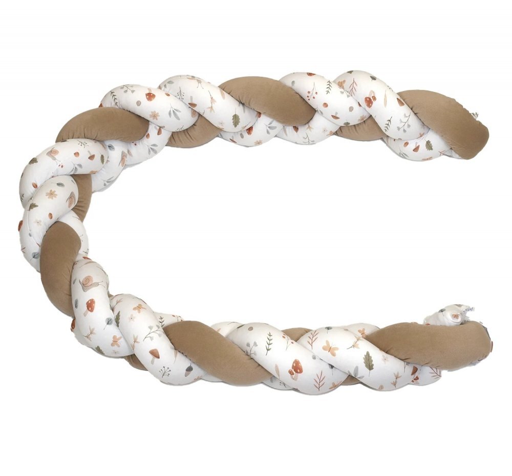 AMY Aparatoare laterala pat bumper impletit inchidere velcro bumbac Comori din natura bej 180X21 cm