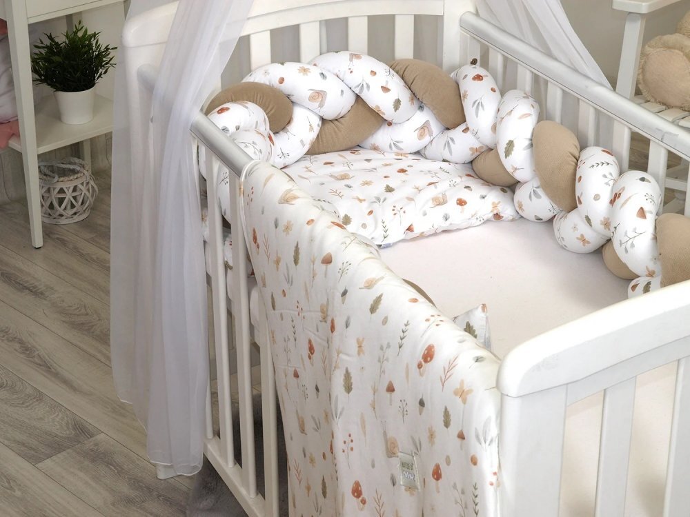 AMY Aparatoare laterala pat bumper impletit inchidere velcro bumbac Comori din natura bej 180X21 cm