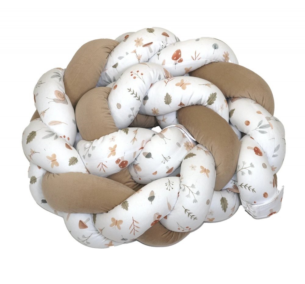 AMY Aparatoare laterala pat bumper impletit inchidere velcro bumbac Comori din natura bej 180X21 cm