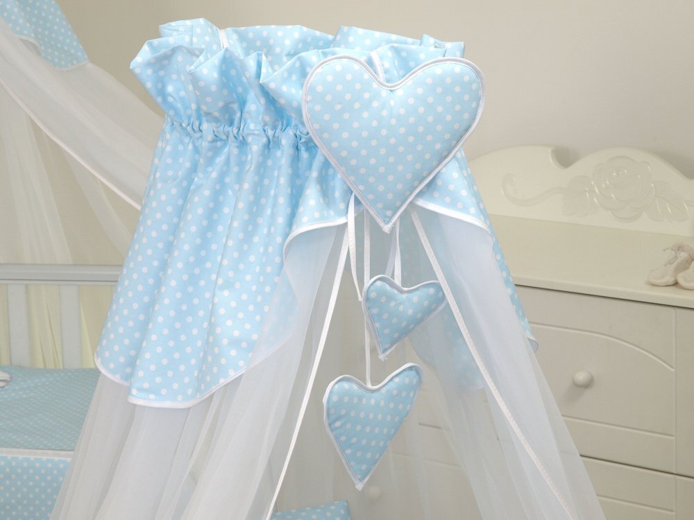 AMY Baldachin din tul pentru patut bebe Bear Heart Blue 160 x 600 cm suport de prindere inclus