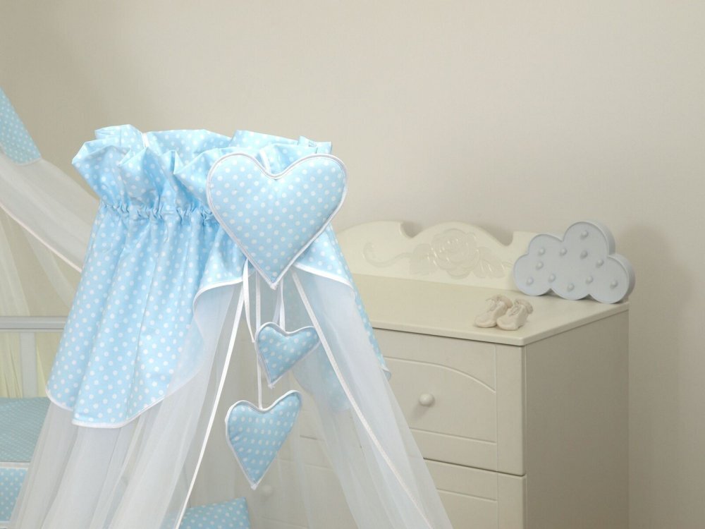 AMY Baldachin din tul pentru patut bebe Bear Heart Blue 160x600 cm