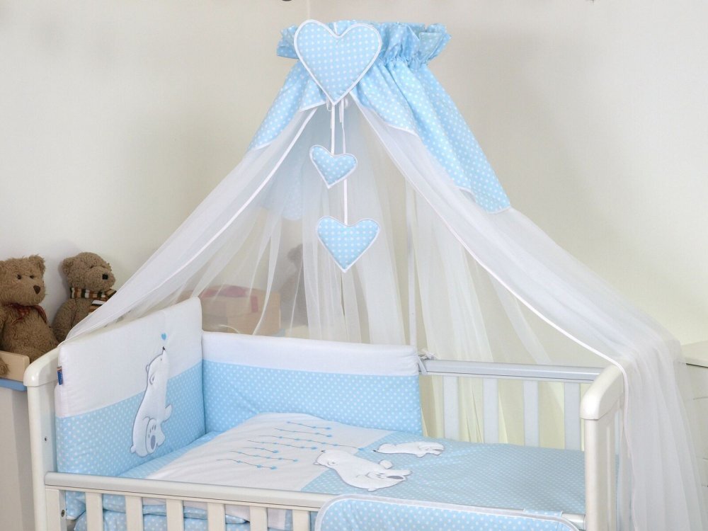 AMY Baldachin din tul pentru patut bebe Bear Heart Blue 160x600 cm