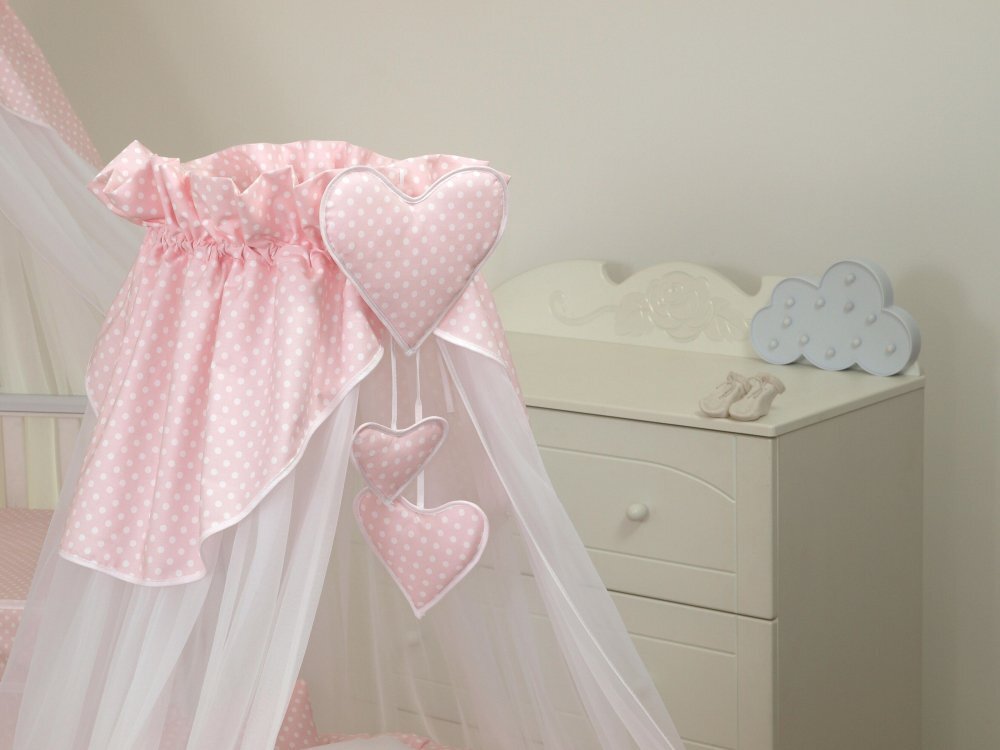 AMY Baldachin din tul pentru patut bebe Bear Heart Pink 160x600 cm