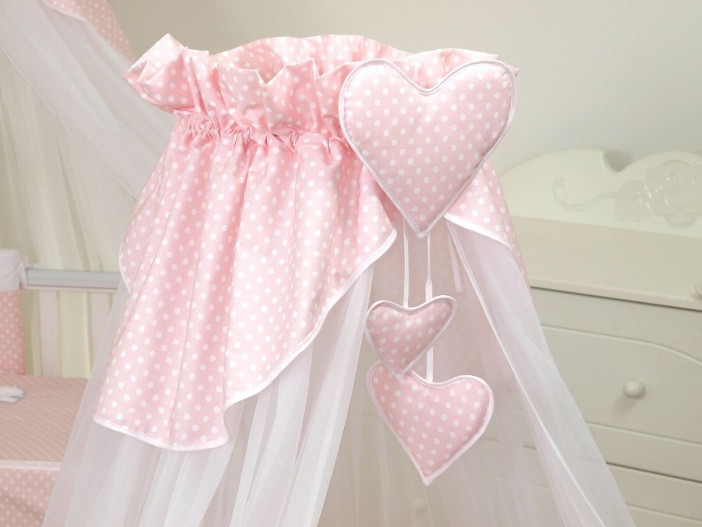 AMY Baldachin din tul pentru patut bebe Bear Heart Pink 160x600 cm