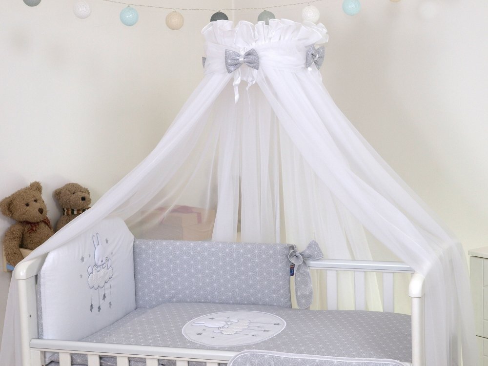 AMY Baldachin din tul pentru patut bebe Sky Bunny Grey 160 x 600 cm