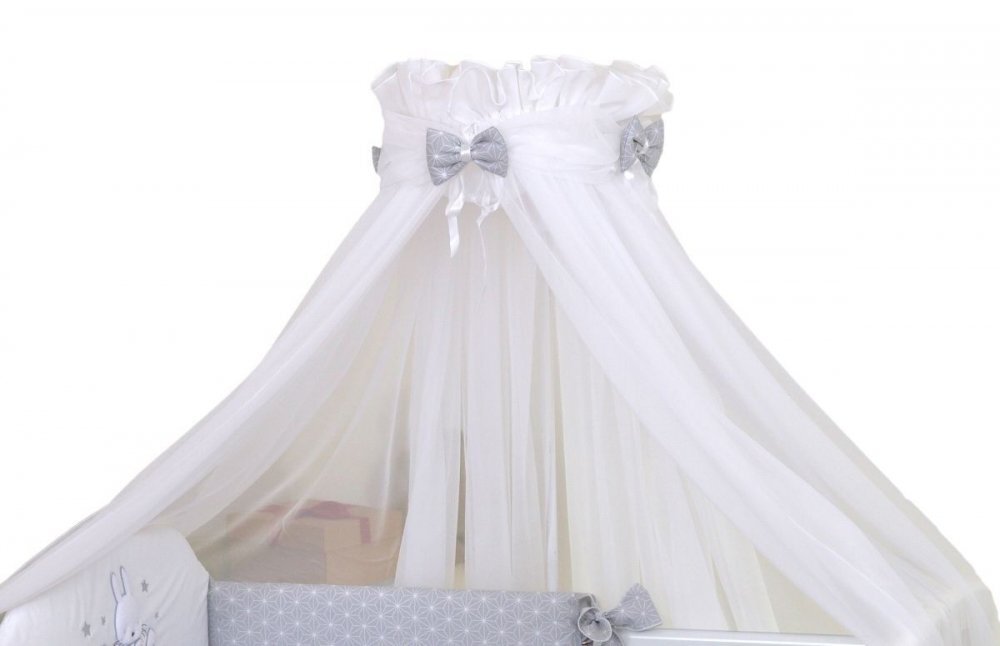 AMY Baldachin din tul pentru patut bebe Sky Bunny Grey 160 x 600 cm suport prindere inclus