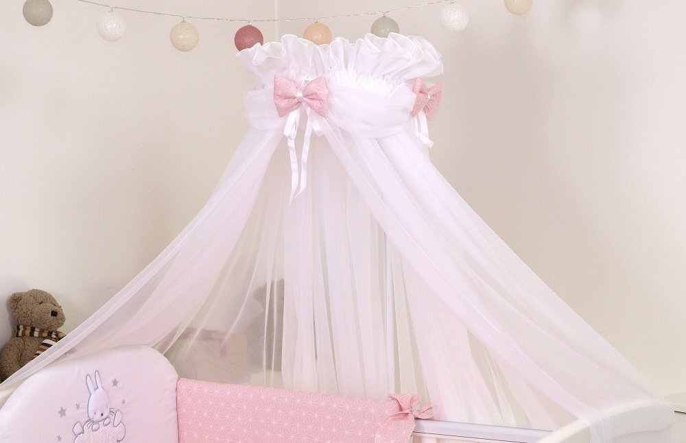 AMY Baldachin din tul pentru patut bebe Sky Bunny Pink 160 x 600 cm