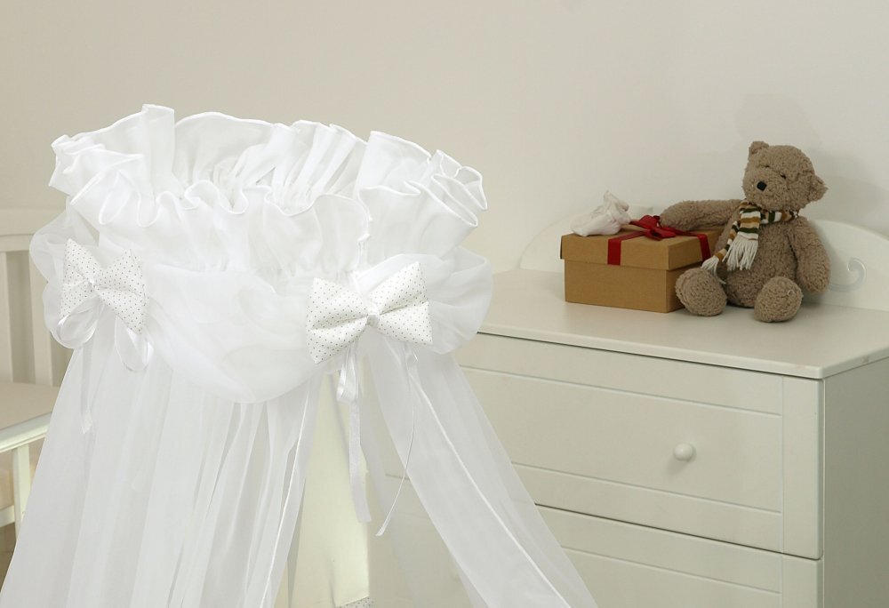 AMY Baldachin din tul pentru patut bebe Sweet Dreams White 160 x 600 cm suport prindere inclus