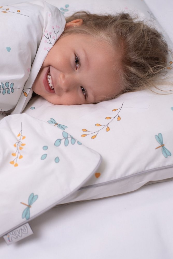 AMY Set lenjerie din bumbac cu protectie laterala fata dubla pentru pat bebelusi 120 x 60 cm Airy Beige