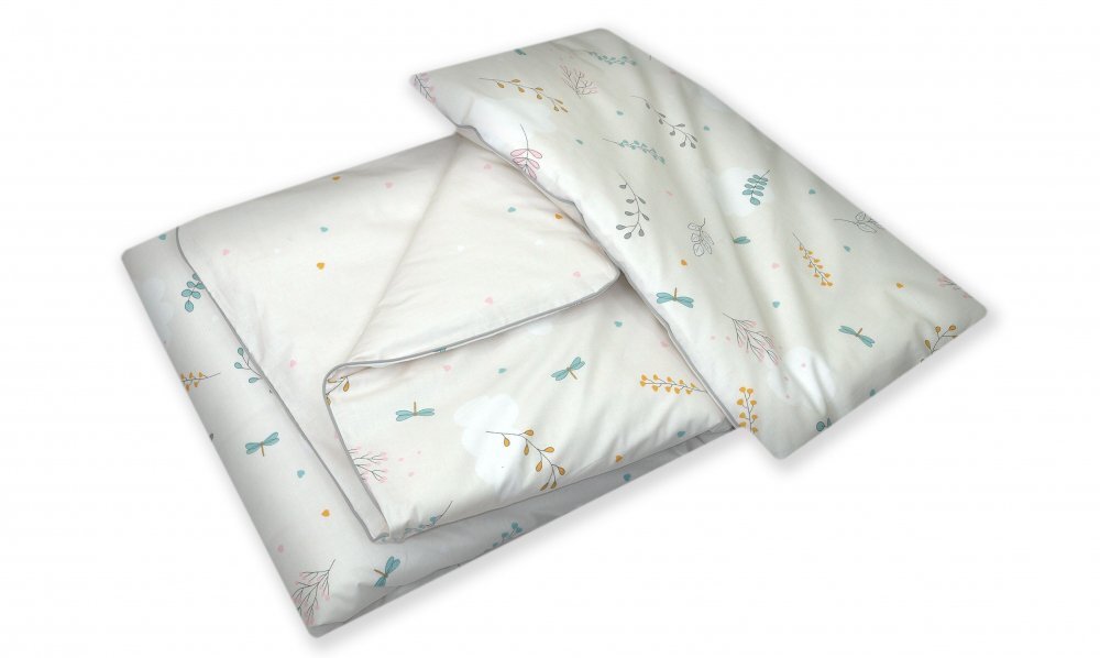 AMY Set lenjerie din bumbac cu protectie laterala fata dubla pentru pat bebelusi 120 x 60 cm Airy Beige