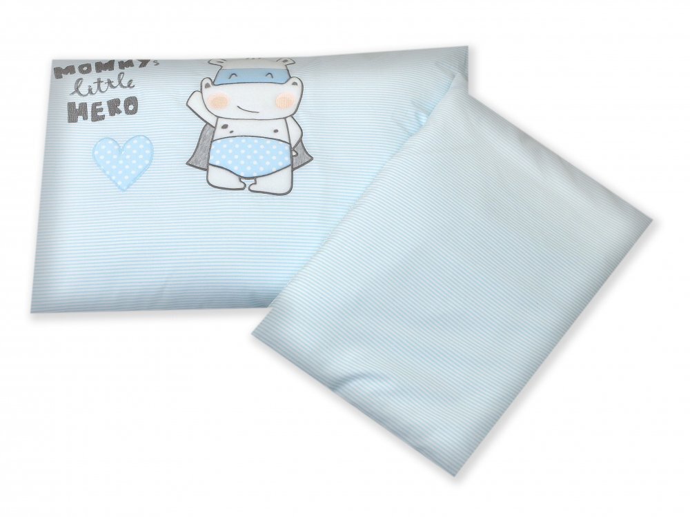 AMY Set lenjerie din bumbac cu protectie laterala pentru pat bebelusi Hero Blue 120 x 60 cm