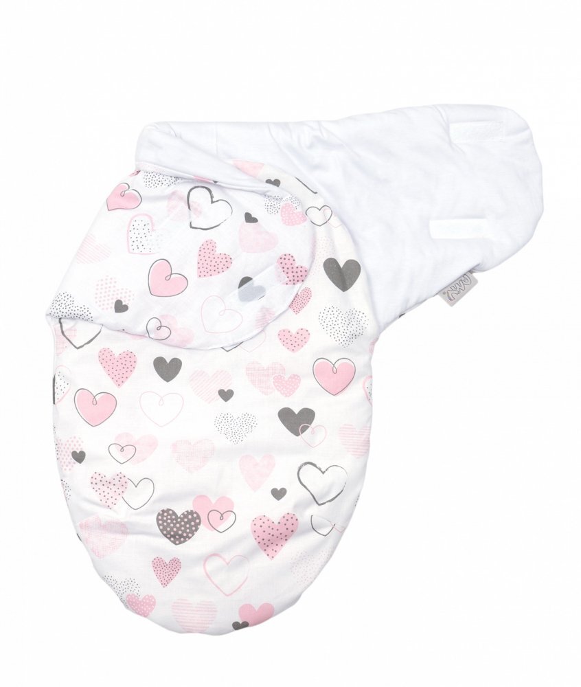 AMY Sistem de infasare Baby swaddle Inimioare bumbac 72x60 cm alb