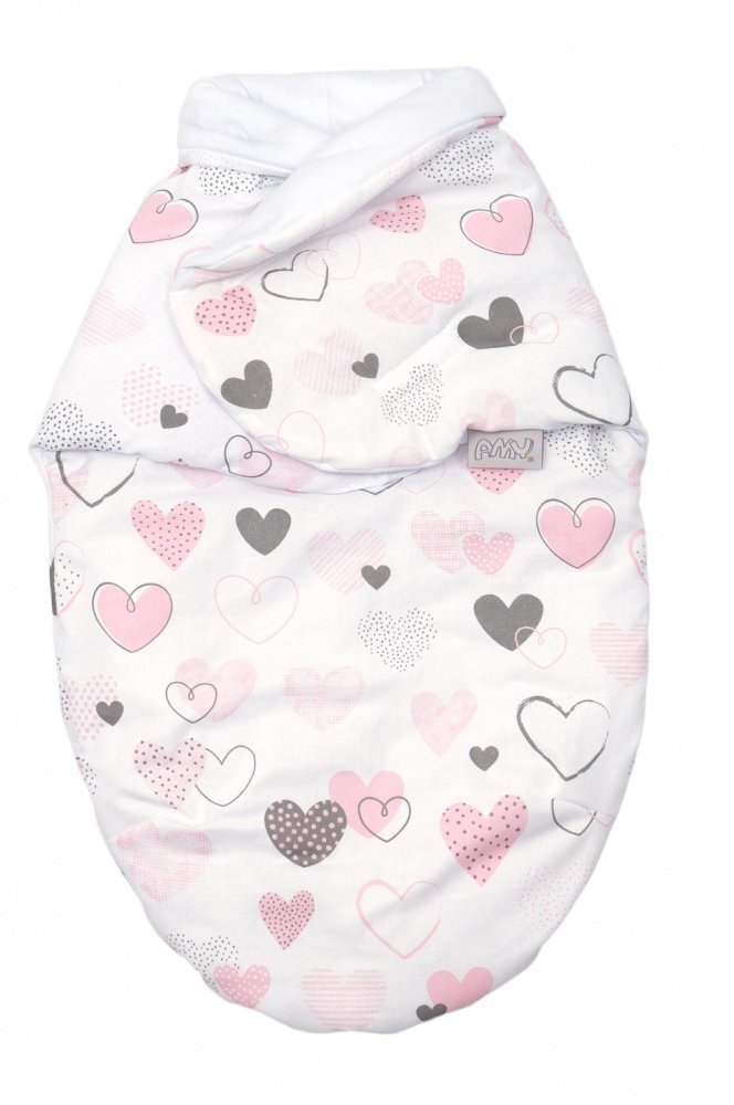 AMY Sistem de infasare Baby swaddle Inimioare bumbac 72x60 cm alb
