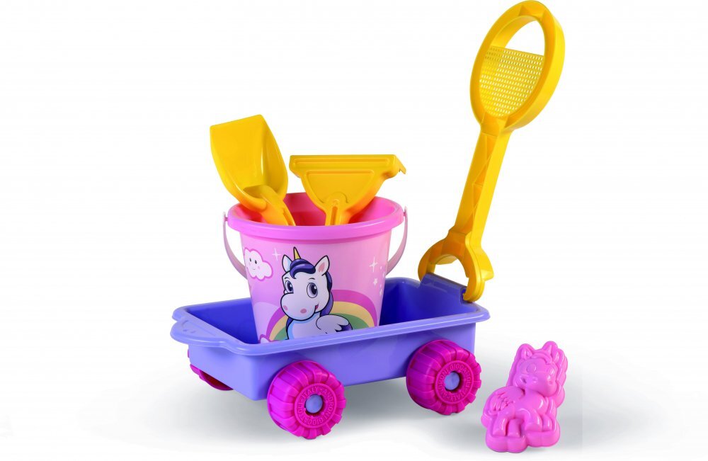 Androni Giocattoli Carucior cu unelte pentru nisip si galetusa inclusa Unicorn