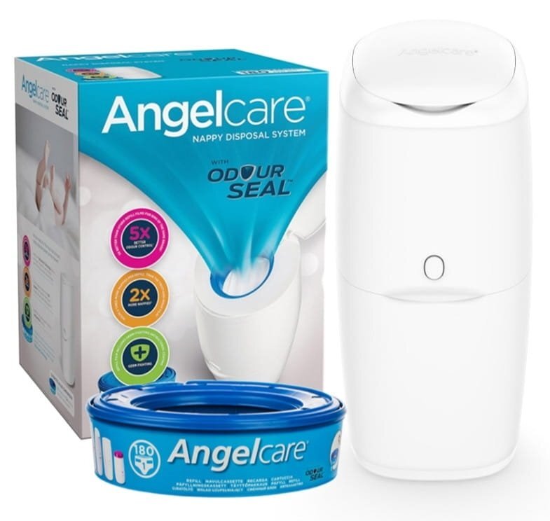 ANGELCARE Cos ermetic pentru scutece Classic capacitate pana la 128 scutece usor de utilizat si curatat cu 1 rezerva inclusa care blocheaza mirosurile bacteriile si germenii