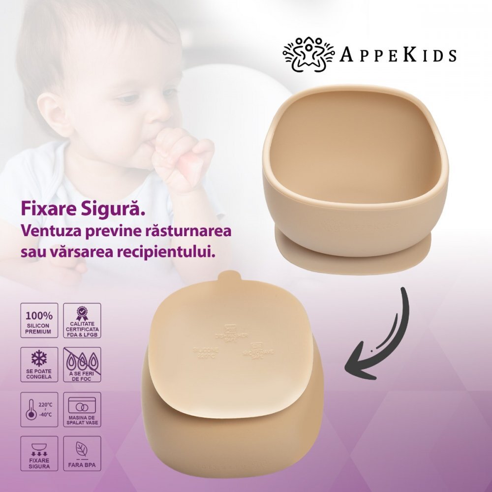 APPEKIDS Bol din silicon cu ventuza Classic Bubble Beige