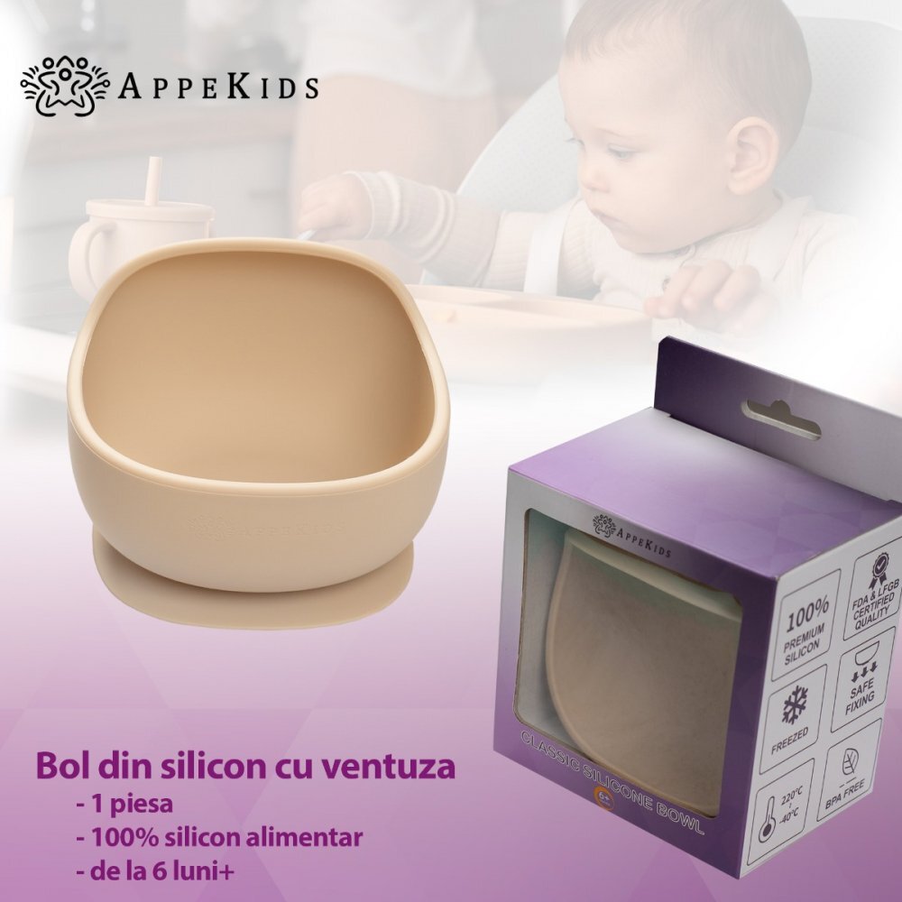 APPEKIDS Bol din silicon cu ventuza Classic Bubble Beige