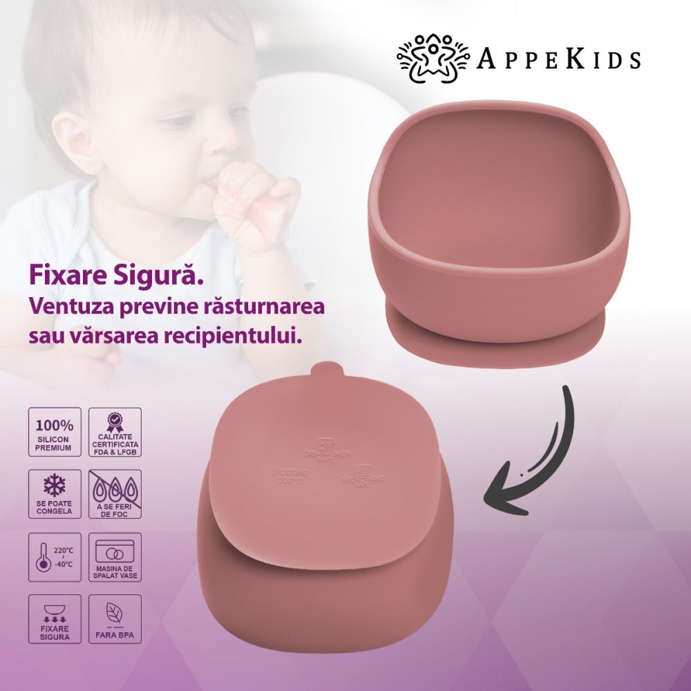 APPEKIDS Bol din silicon cu ventuza Classic Old Rose