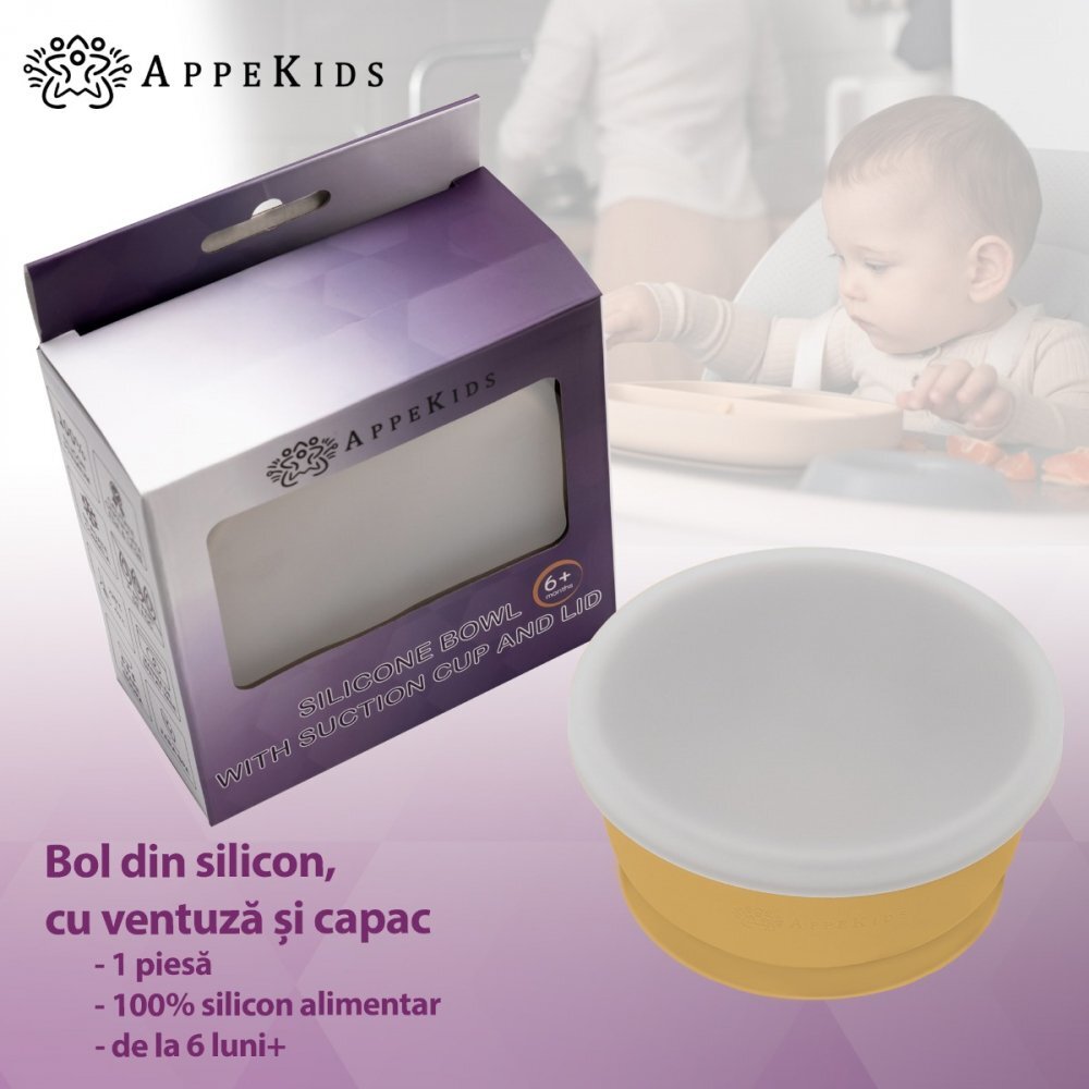 APPEKIDS Bol din silicon cu ventuza si capac Honey