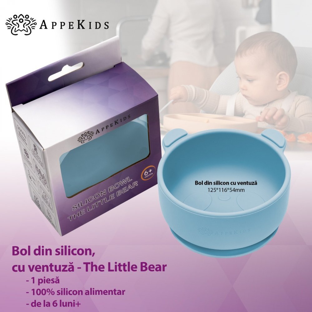 APPEKIDS Bol din silicon cu ventuza The Little Bear Aqua Blue