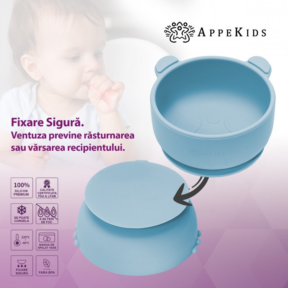 APPEKIDS Bol din silicon cu ventuza The Little Bear Aqua Blue