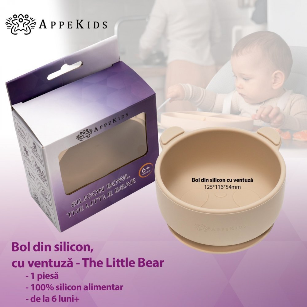 APPEKIDS Bol din silicon cu ventuza The Little Bear Bubble Beige