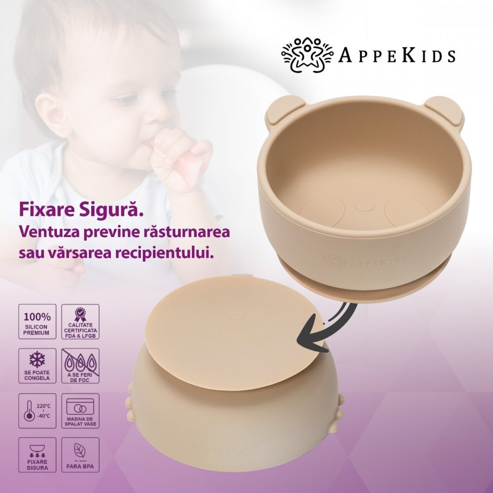 APPEKIDS Bol din silicon cu ventuza The Little Bear Bubble Beige