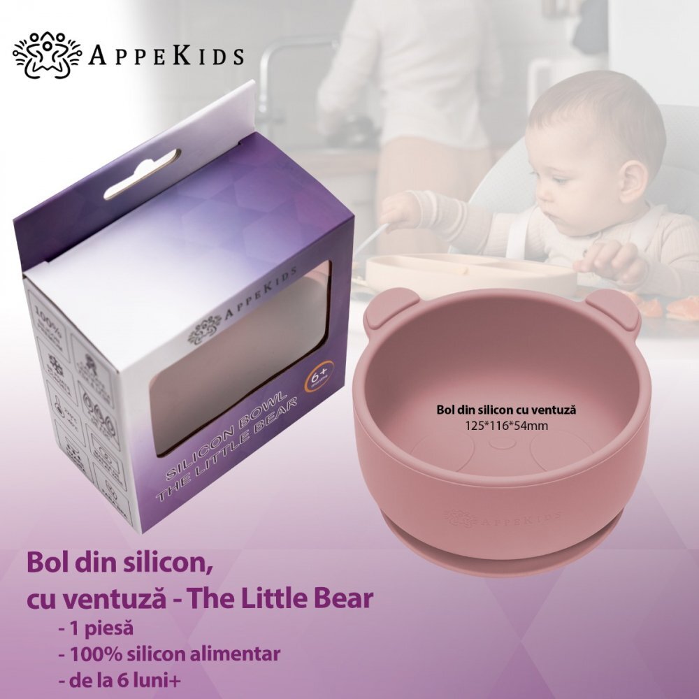 APPEKIDS Bol din silicon cu ventuza The Little Bear Old Rose
