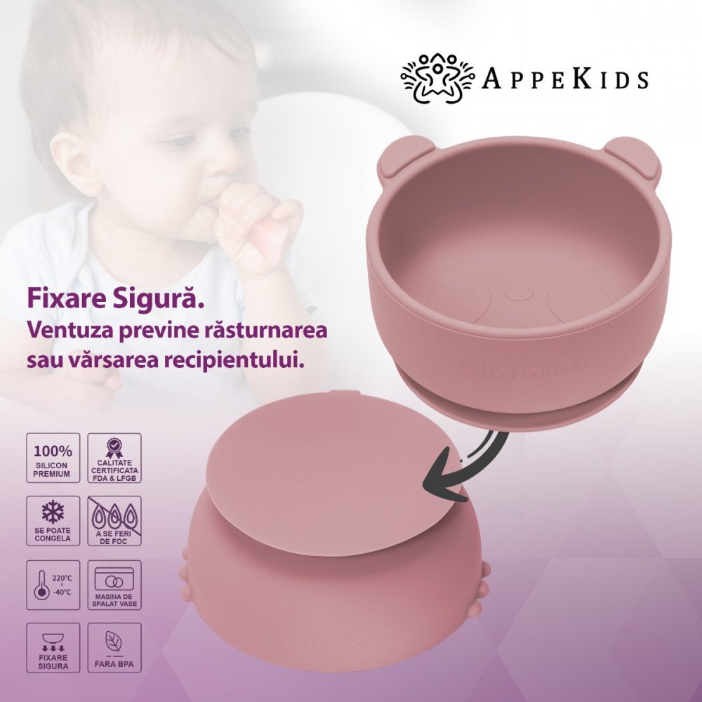 APPEKIDS Bol din silicon cu ventuza The Little Bear Old Rose