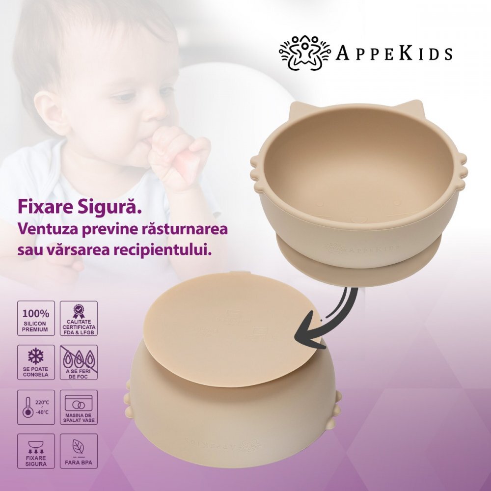 APPEKIDS Bol din silicon Kitty I Bubble Beige