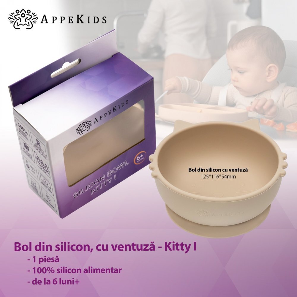 APPEKIDS Bol din silicon Kitty I Bubble Beige