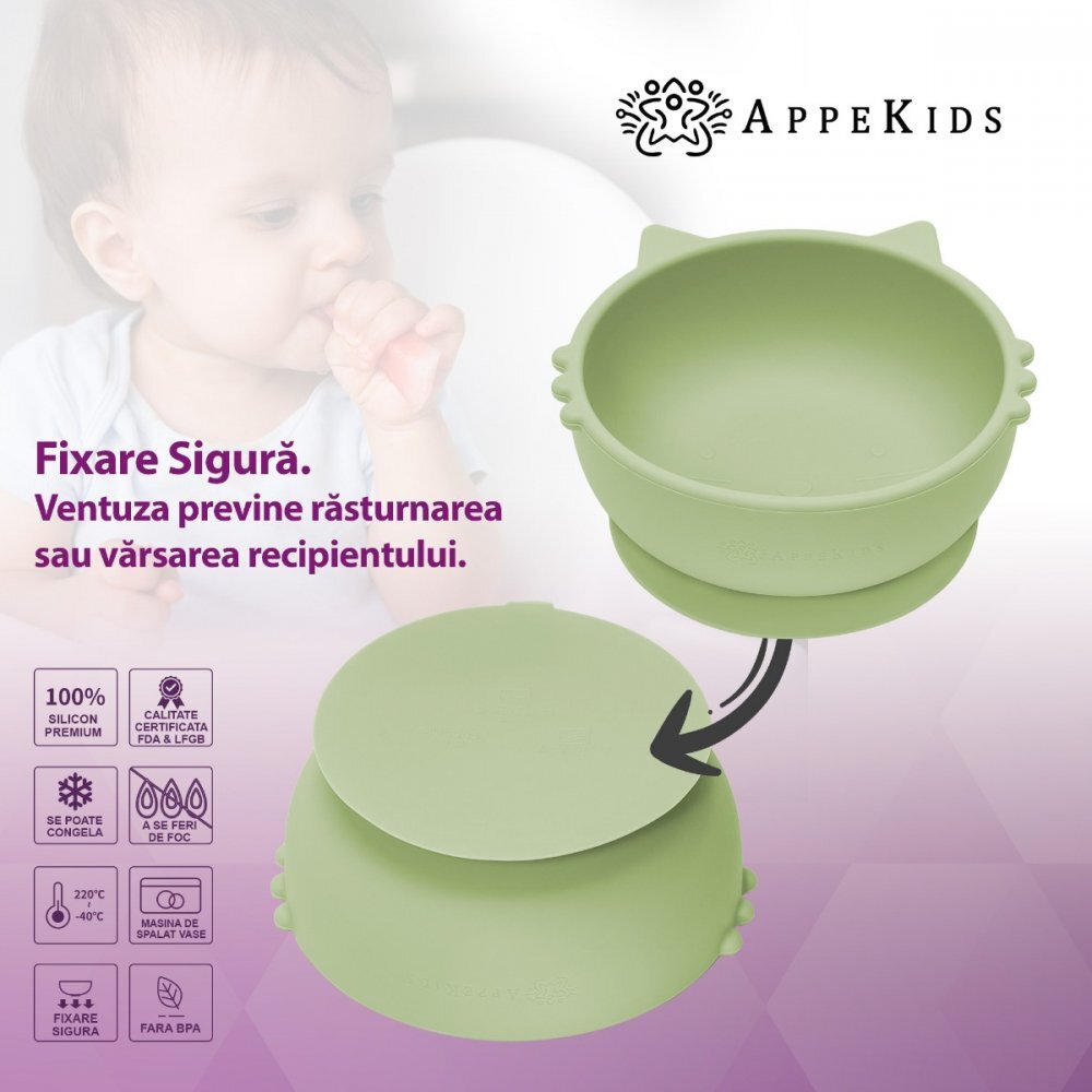 APPEKIDS Bol din silicon Kitty I Raw Green