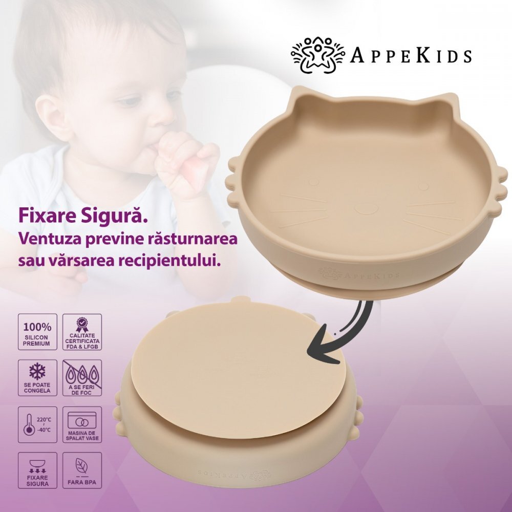 APPEKIDS Bol din silicon Kitty II Bubble Beige