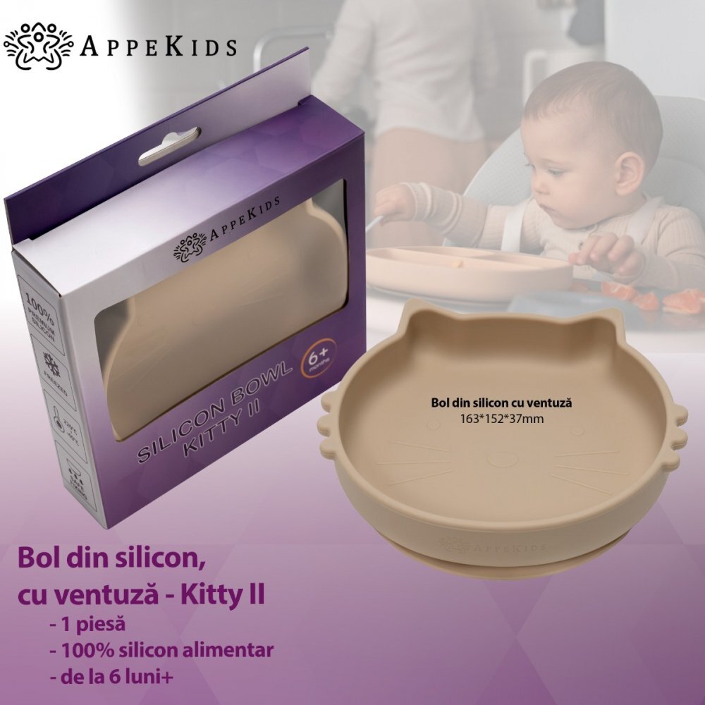 APPEKIDS Bol din silicon Kitty II Bubble Beige