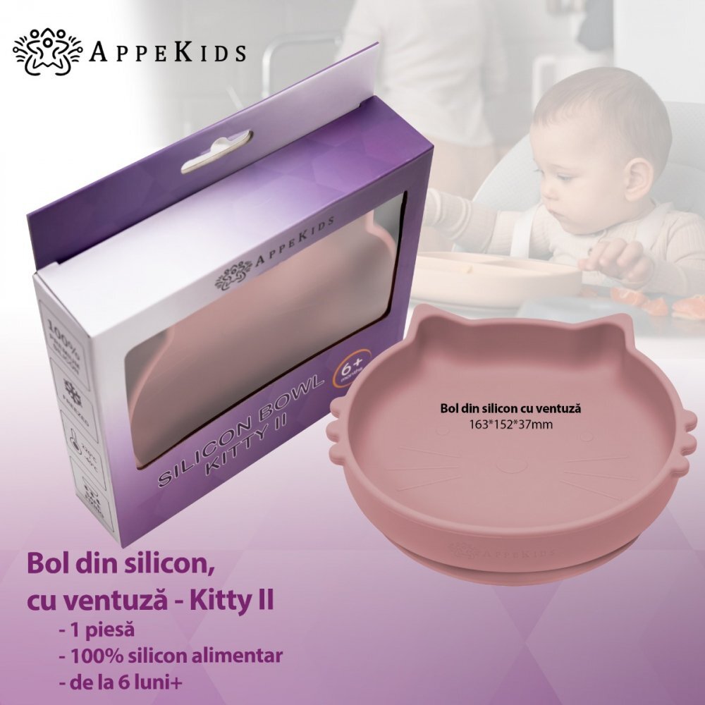 APPEKIDS Bol din silicon Kitty II Old Rose