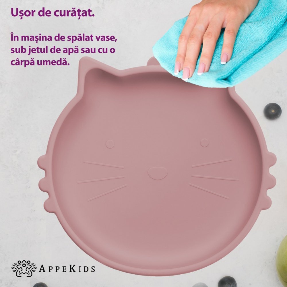 APPEKIDS Bol din silicon Kitty II Old Rose