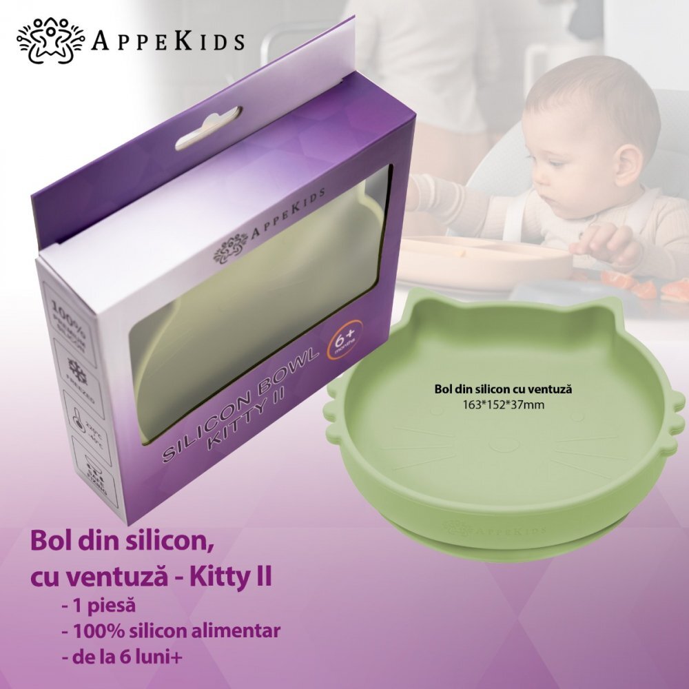APPEKIDS Bol din silicon Kitty II Raw Green