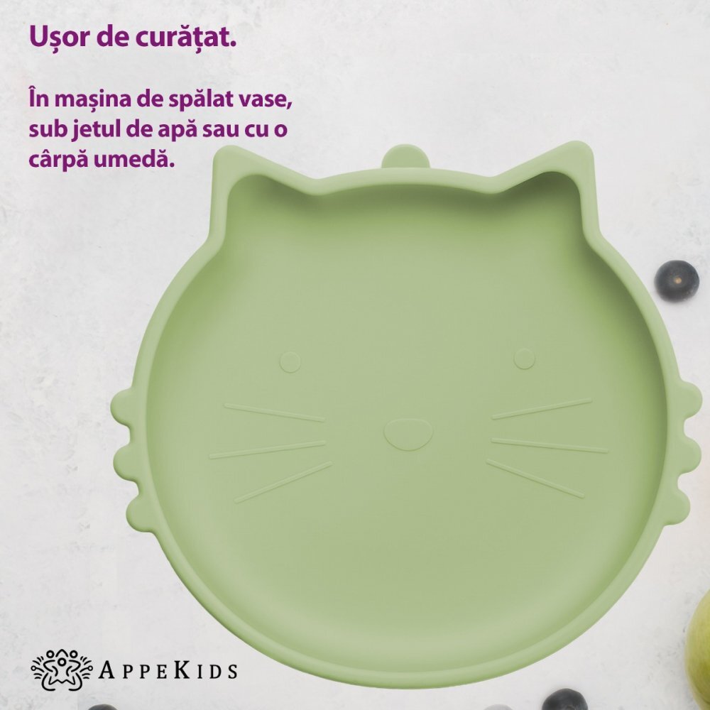 APPEKIDS Bol din silicon Kitty II Raw Green