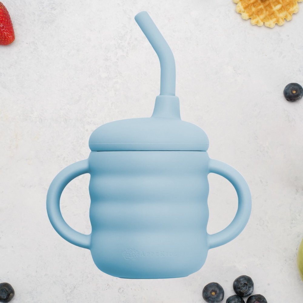 APPEKIDS Cana din silicon cu pai Aqua Blue