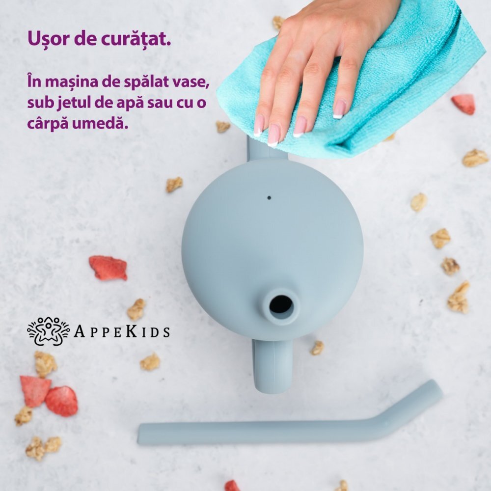 APPEKIDS Cana din silicon cu pai Aqua Blue