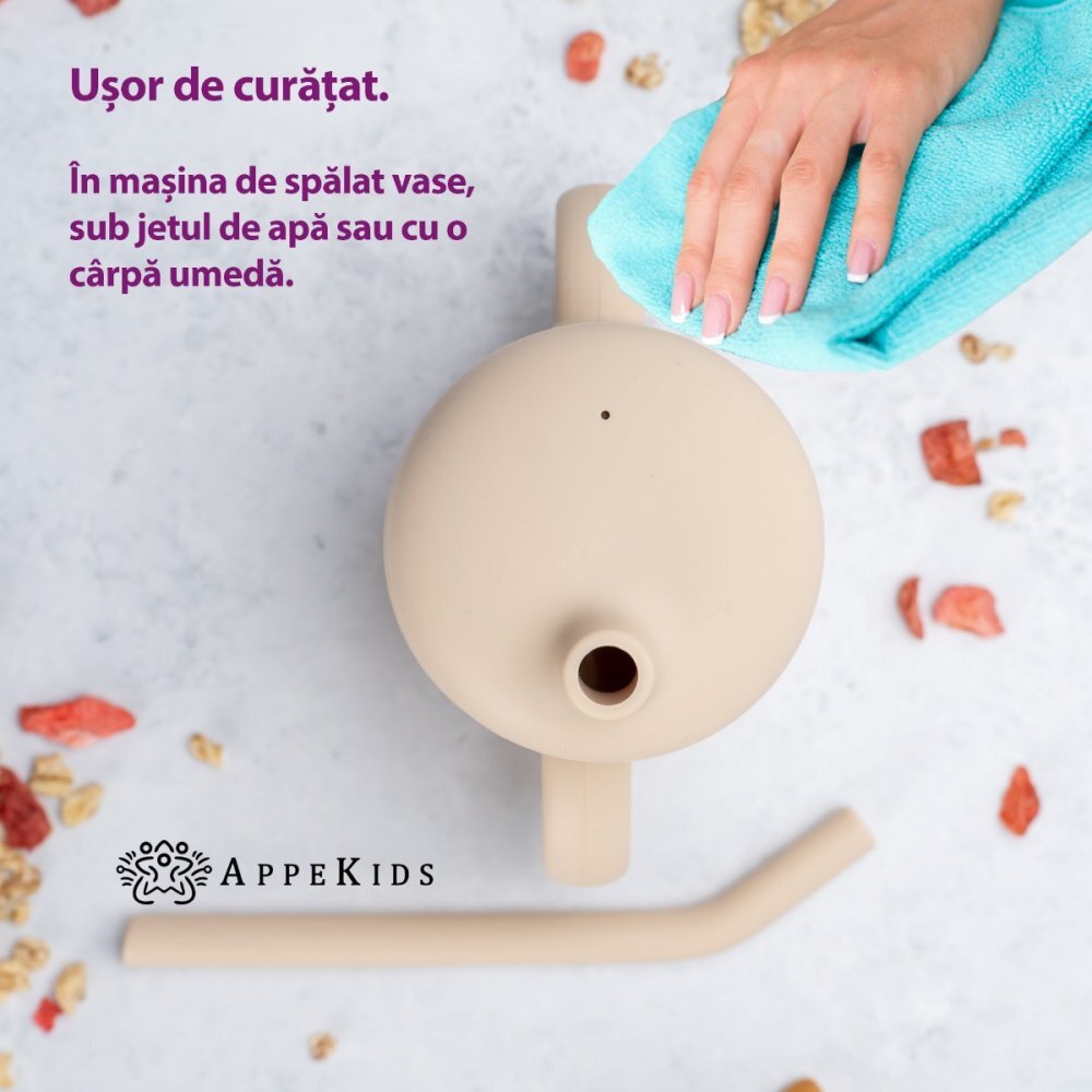 APPEKIDS Cana din silicon cu pai Bubble Beige