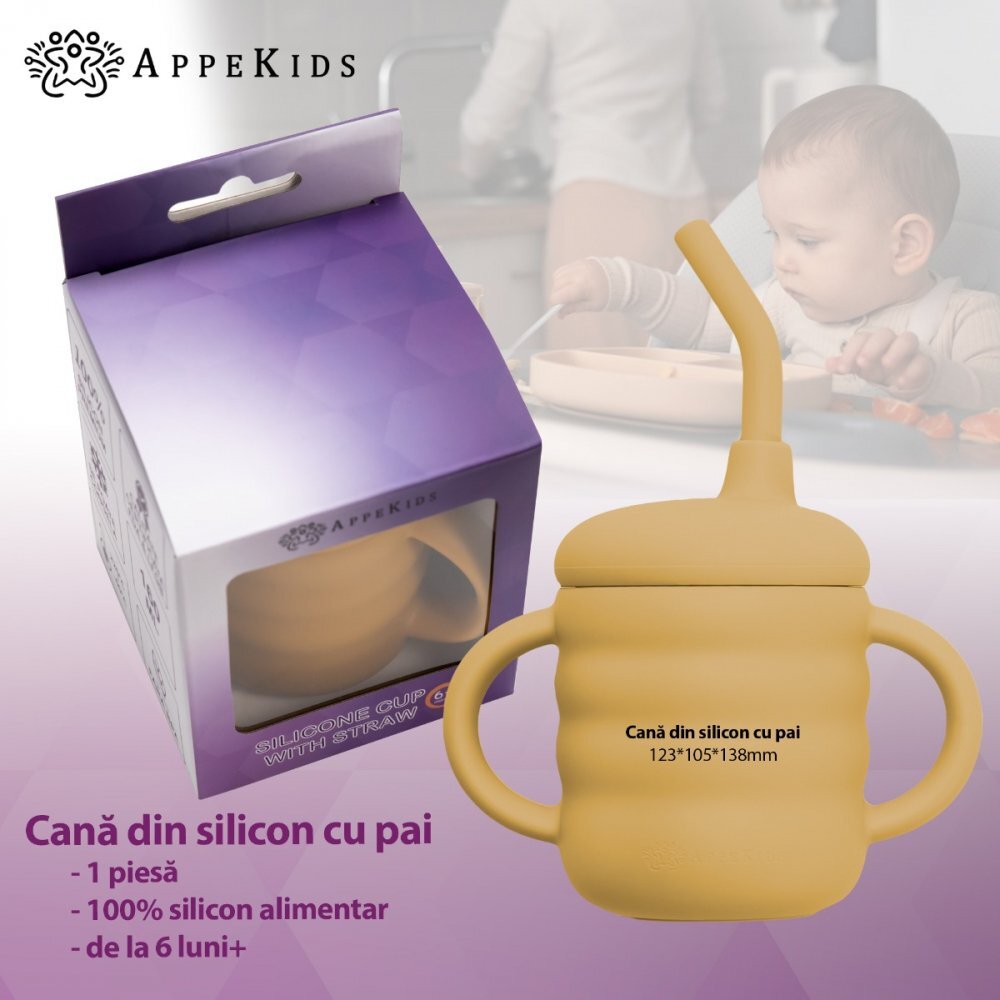 APPEKIDS Cana din silicon cu pai Honey