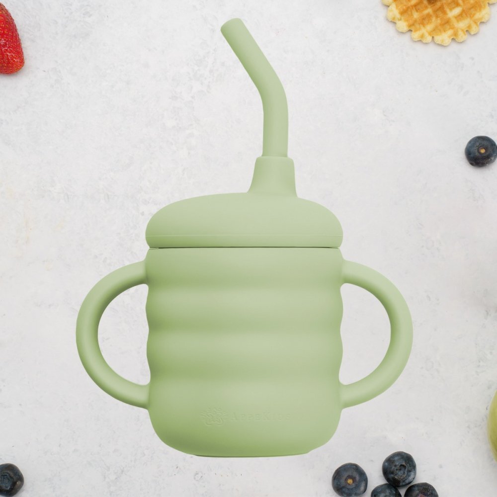 APPEKIDS Cana din silicon cu pai Raw Green