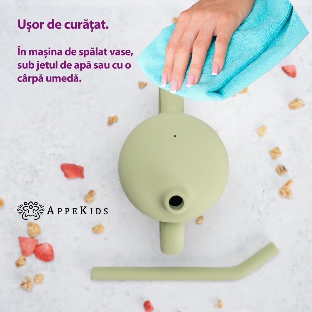 APPEKIDS Cana din silicon cu pai Raw Green