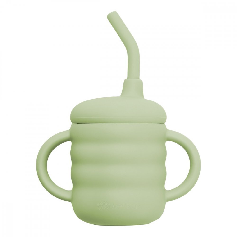 APPEKIDS Cana din silicon cu pai Raw Green