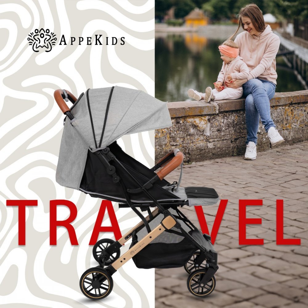 APPEKIDS Carucior sport Travel Grey ultracompact tip troller suspensii spatar reglabil suport picioare ajustabil bara frontala detasabila