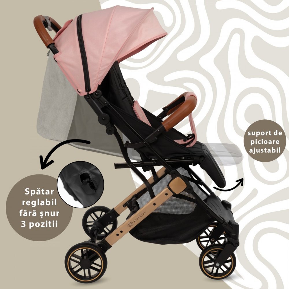 APPEKIDS Carucior sport Travel Pink ultracompact tip troller suspensii spatar reglabil suport picioare ajustabil bara frontala detasabila