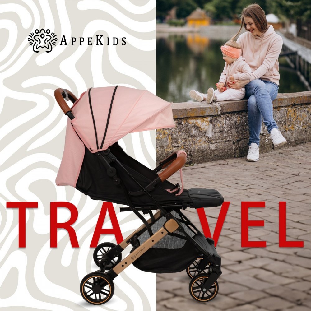 APPEKIDS Carucior sport Travel Pink ultracompact tip troller suspensii spatar reglabil suport picioare ajustabil bara frontala detasabila