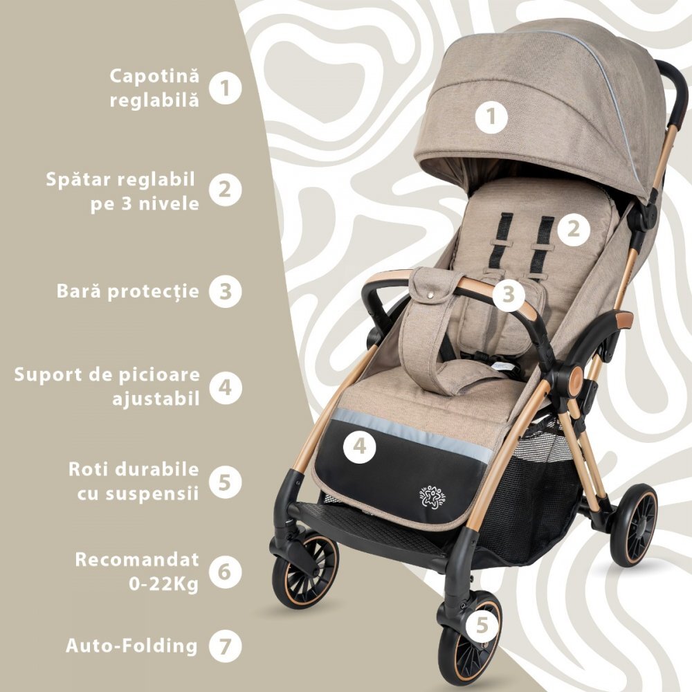 APPEKIDS Carucior sport Upp ultracompact cu pliere automata Bubble Beige